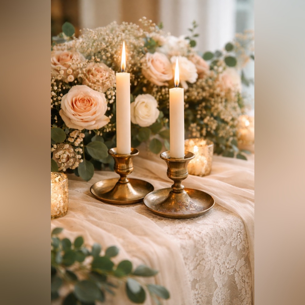 Vintage Brass Candle Holders Set of 2 fairycore, cottagecore, granny